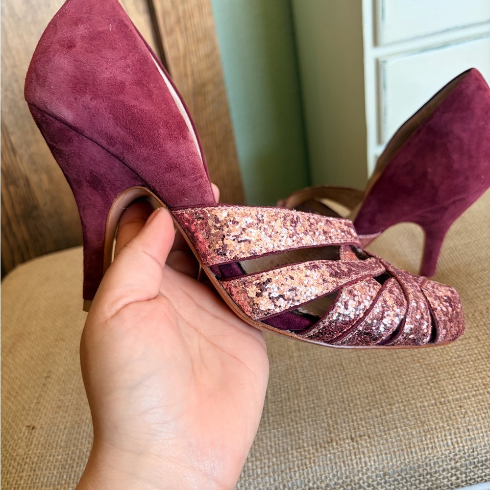 🩷Miss Albright🩷Women's Plum Suede & Rose Gold Glitter Heels - Picture 4 of 9